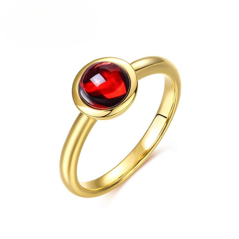 S925 Sterling Silver Gold-Plated Natural Garnet Geometric Ring