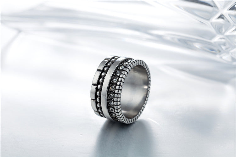 Double-row Zircon Ring in Titanium Steel for Men's Index Finger