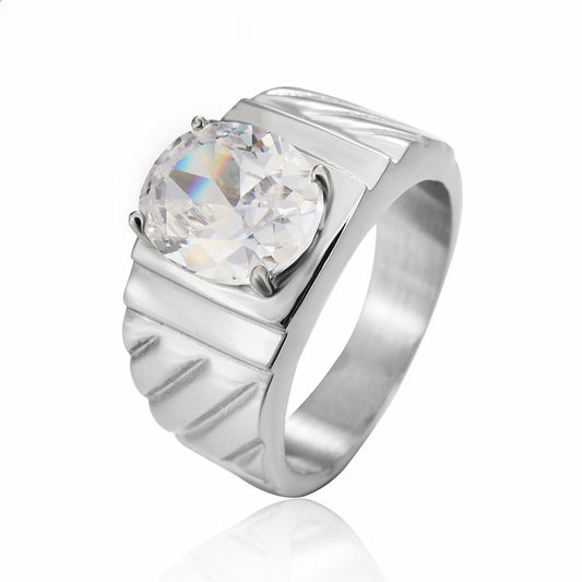 Zircon Titanium Steel Men's Wedding Ring from Planderful Collection Size 6-13