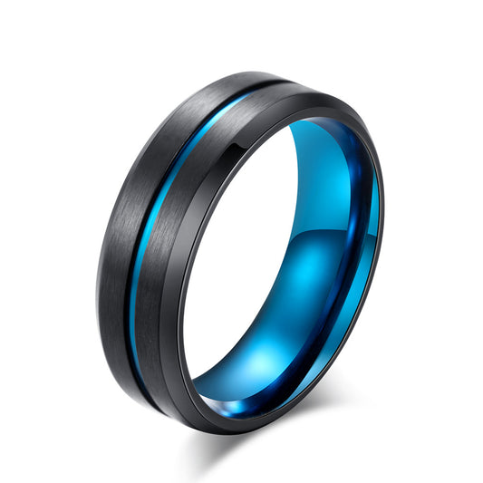Titanium Steel Brushed Two-Color Matte Black Men's Ring