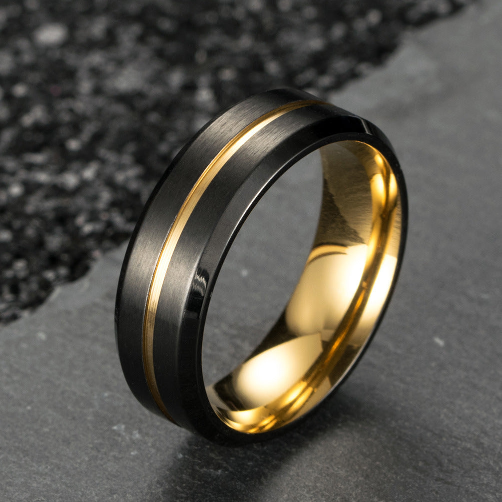 Titanium Steel Brushed Two-Color Matte Black Men's Ring