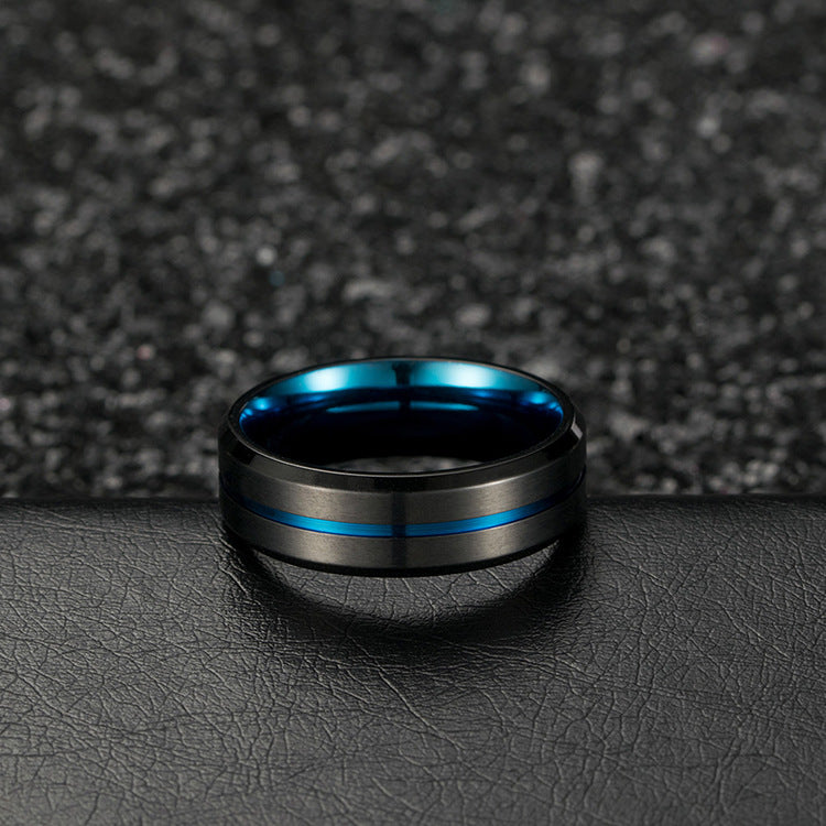 Planderful Titanium Steel Two Tone Ring With Brushed Beveled Matte Finish For Men Hip Hop Fashion