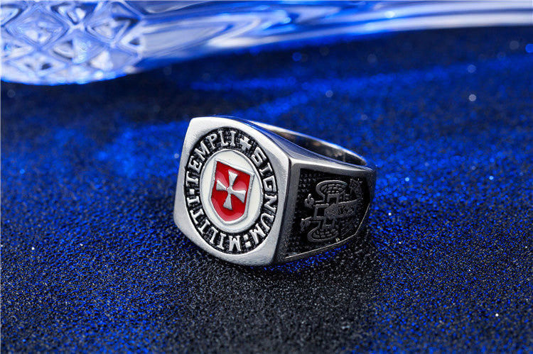 Titanium Steel Ring Masonic Shield Cross For Men Unisex Protection Bold Statement Planderful