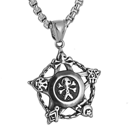 Men's Retro Rock Titanium Steel Skull Pendant Necklace with Pentagram Design