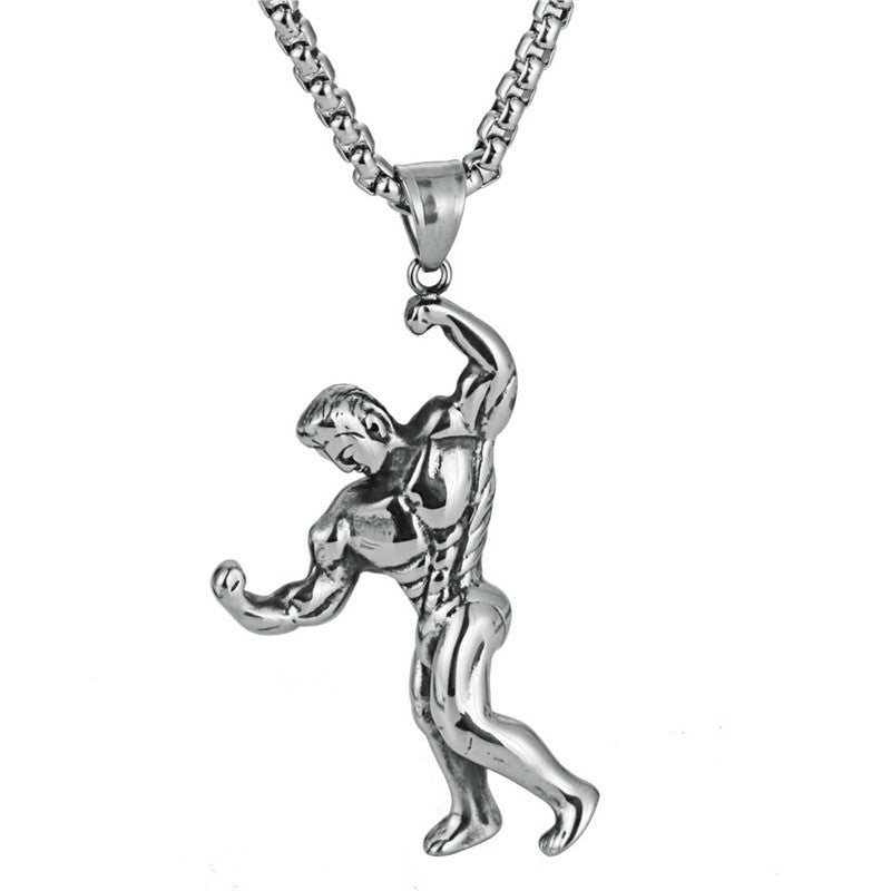 Retro Rock-Inspired Titanium Steel Fitness Pendant for Men - Trendy Bodybuilding Muscle Necklace