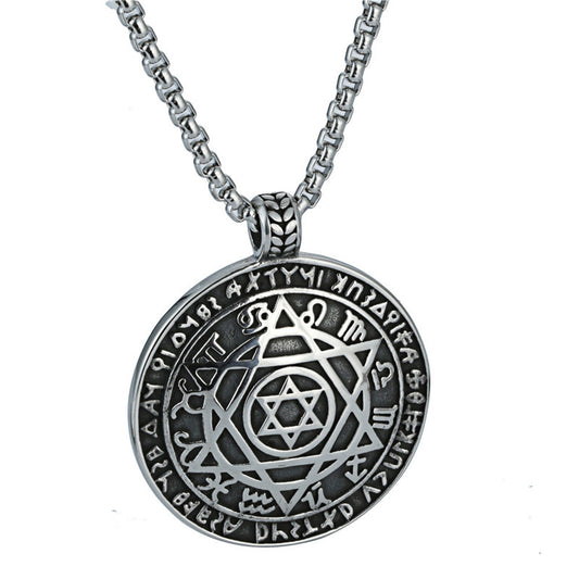 Trendy Men's Titanium Steel Hexagram Pendant Necklace with Retro Fashion Influence for Cross-Border E-Commerce