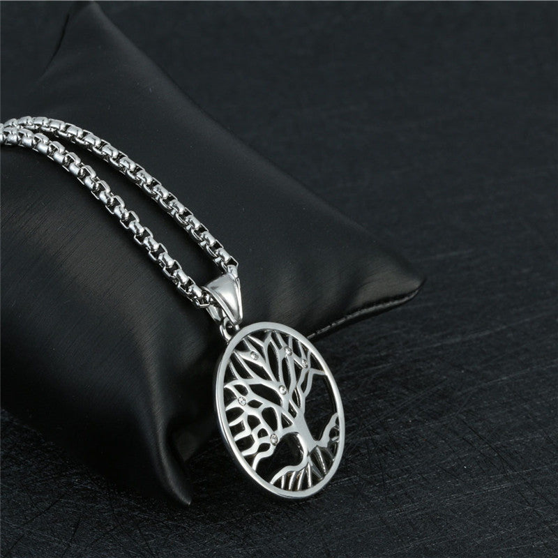 Trendy Titanium Steel Tree of Life Pendant for Men - Retro Hollow Design