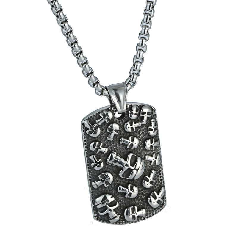 Titanium Steel Skull Pendant - Retro Rock Cross-Border Necklace for Men, 45mm Large Tag Design