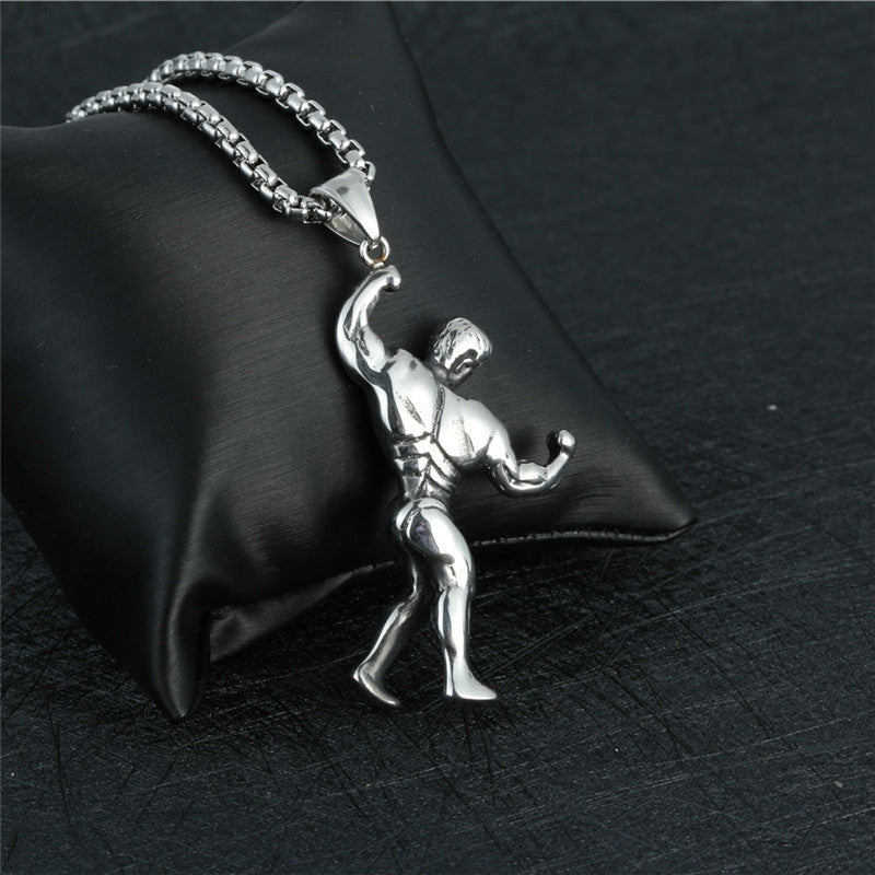 Retro Rock-Inspired Titanium Steel Fitness Pendant for Men - Trendy Bodybuilding Muscle Necklace