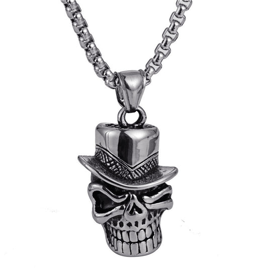 Punk Titanium Steel Skull Pendant with Ghost Head Design for Men