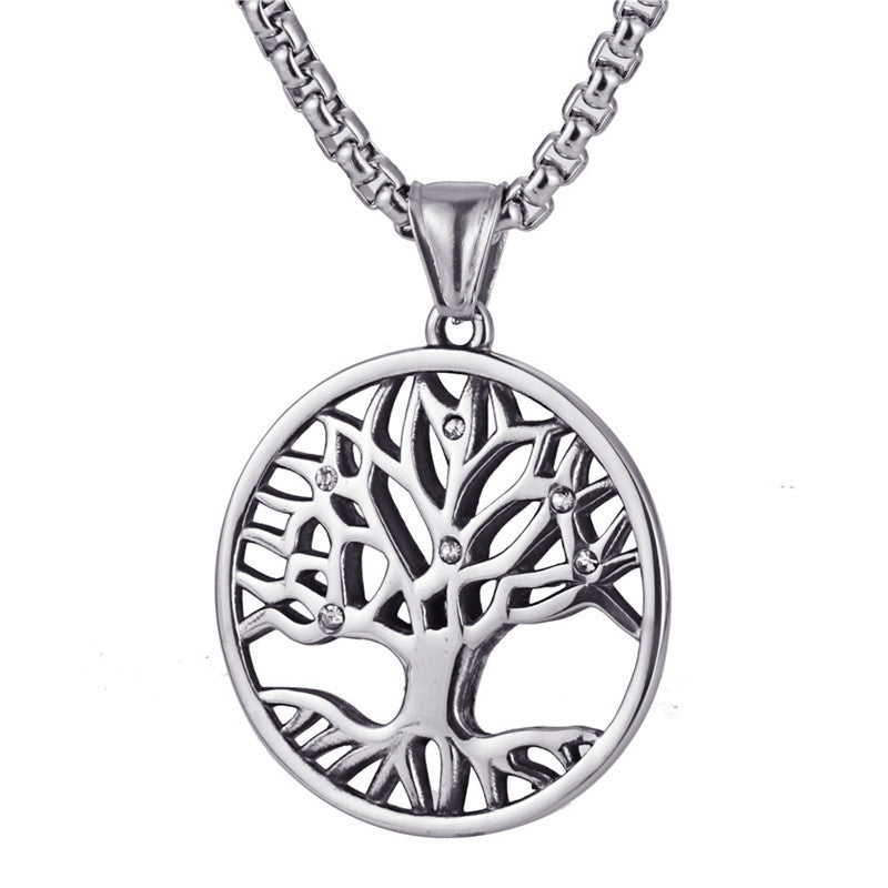 Trendy Titanium Steel Tree of Life Pendant for Men - Retro Hollow Design