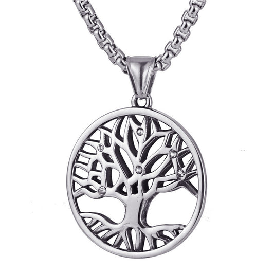 Trendy Titanium Steel Tree of Life Pendant for Men - Retro Hollow Design
