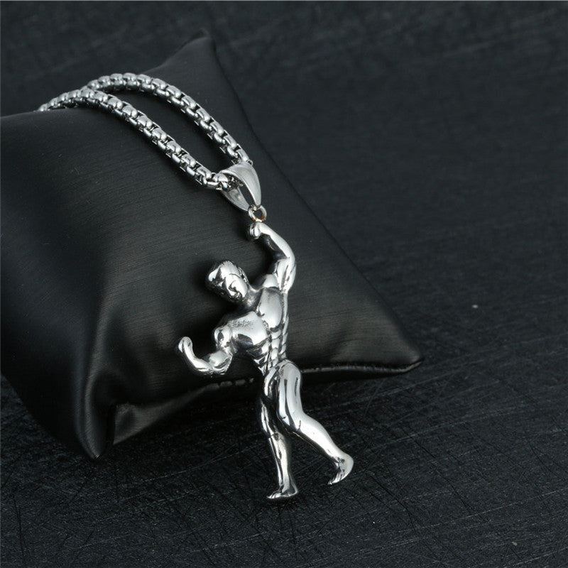 Retro Rock-Inspired Titanium Steel Fitness Pendant for Men - Trendy Bodybuilding Muscle Necklace