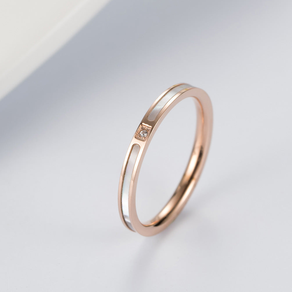 Rose Gold Shell Zircon Ring – Women's – Stainless Steel