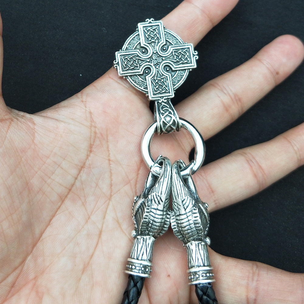 Mystical Norse Dragon Necklace with Irish Cross Talisman