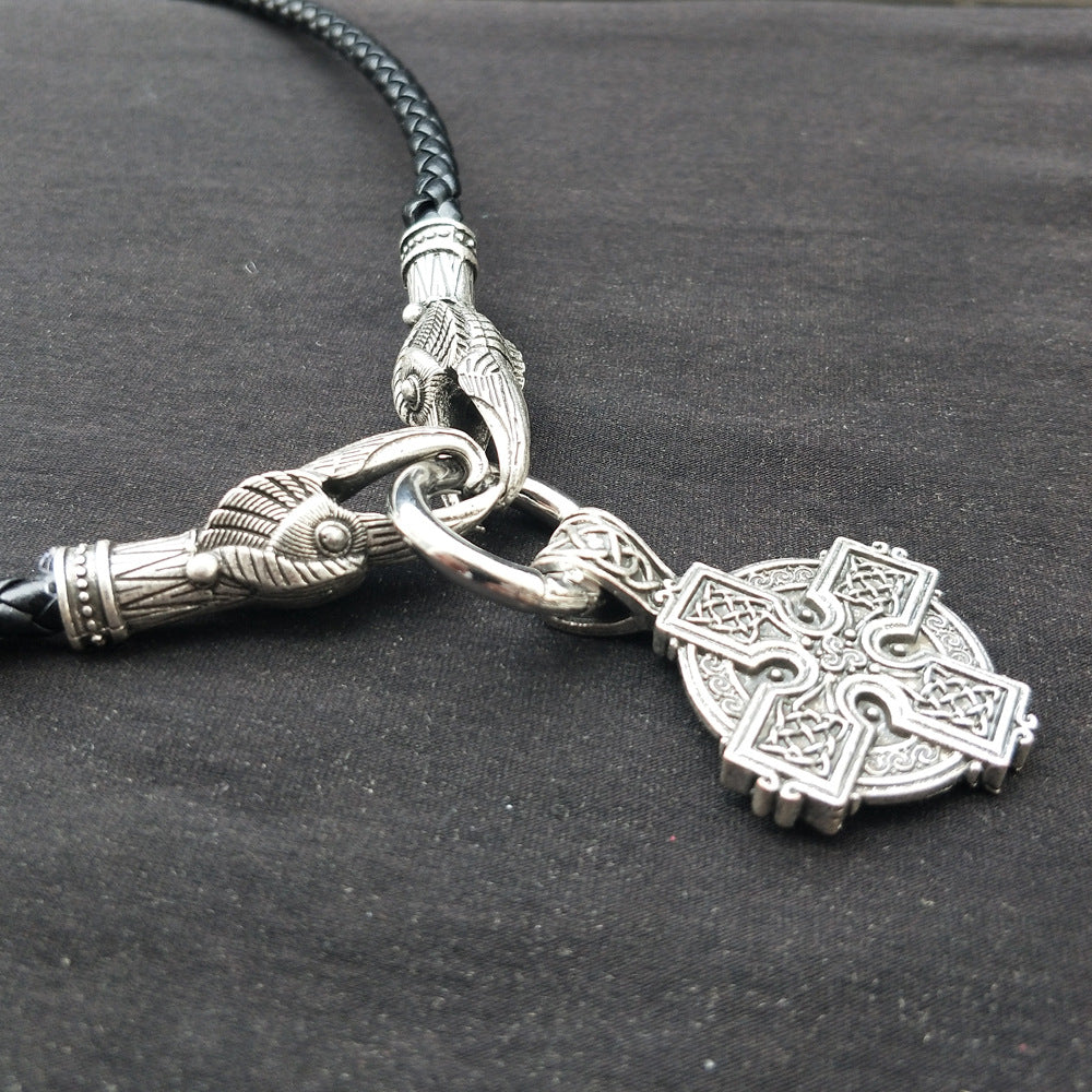 Mystical Norse Dragon Necklace with Irish Cross Talisman
