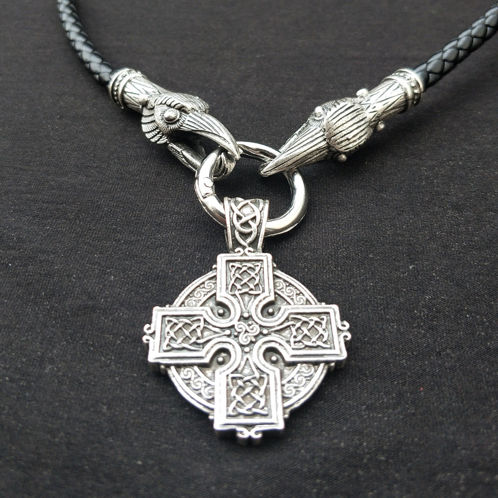 Mystical Norse Dragon Necklace with Irish Cross Talisman