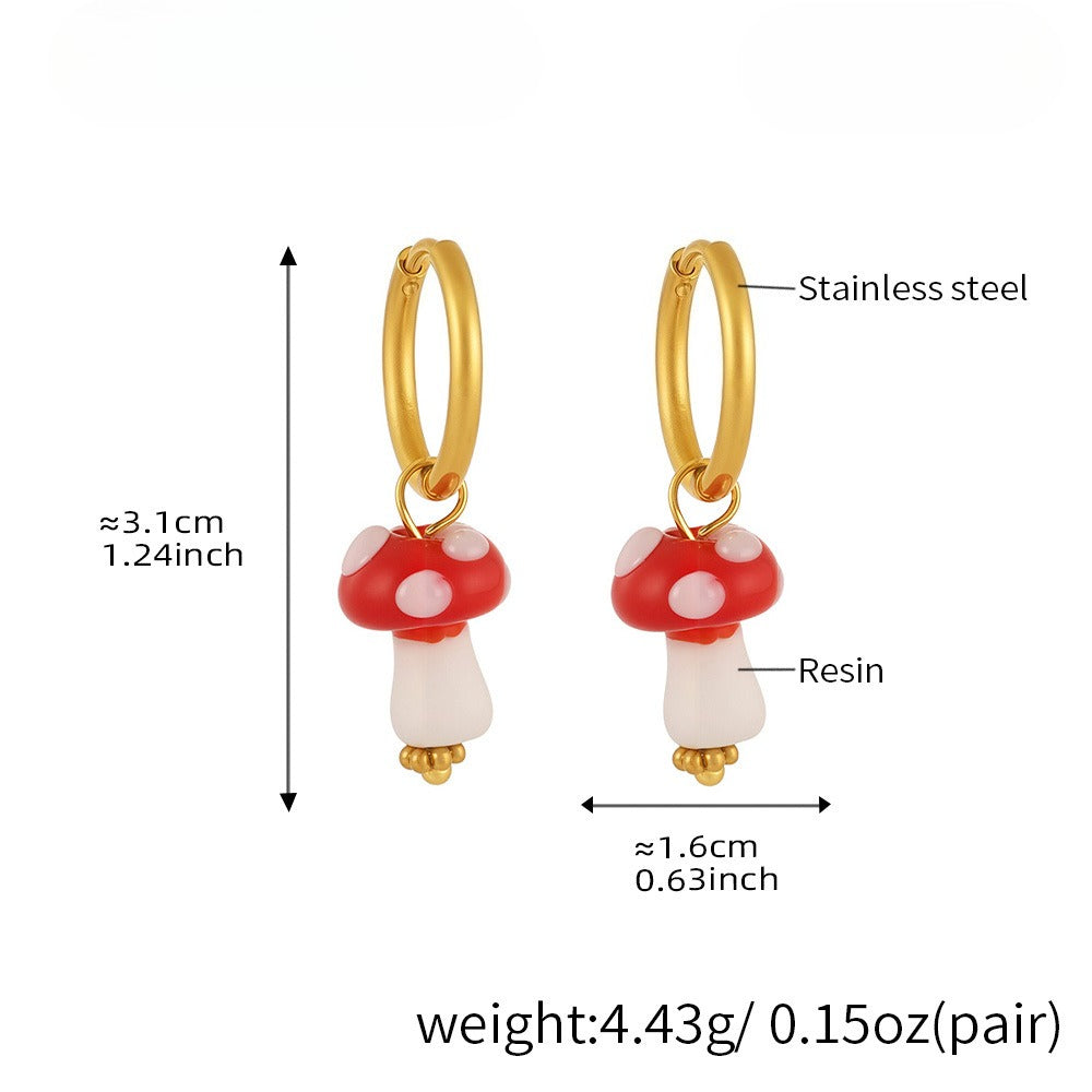 Planderful Polka Dot Mushroom Resin Earrings Women Plated