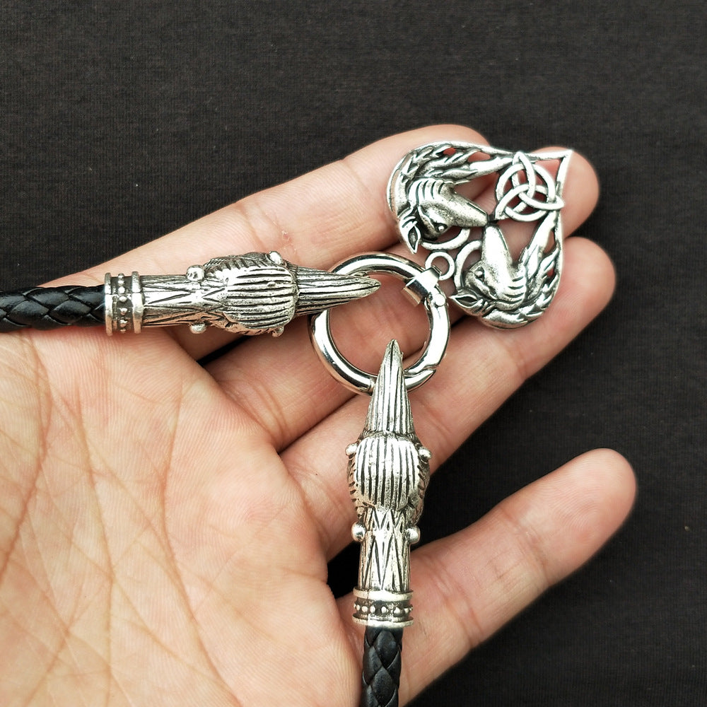 Celtic Elf Wolf Necklace with Heart-Shaped Metal Pendant - Norse Legacy