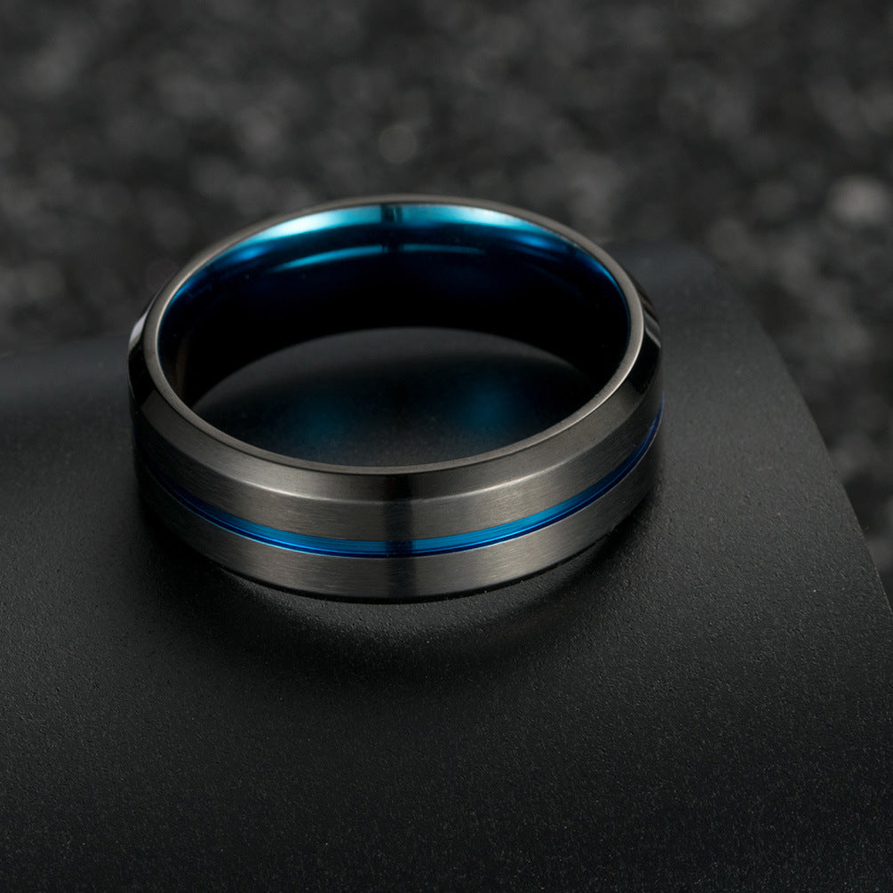 Titanium Steel Brushed Two-Color Matte Black Men's Ring