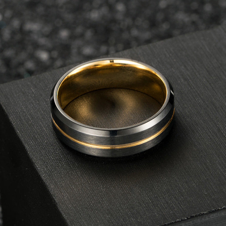 Planderful Titanium Steel Two Tone Ring With Brushed Beveled Matte Finish For Men Hip Hop Fashion