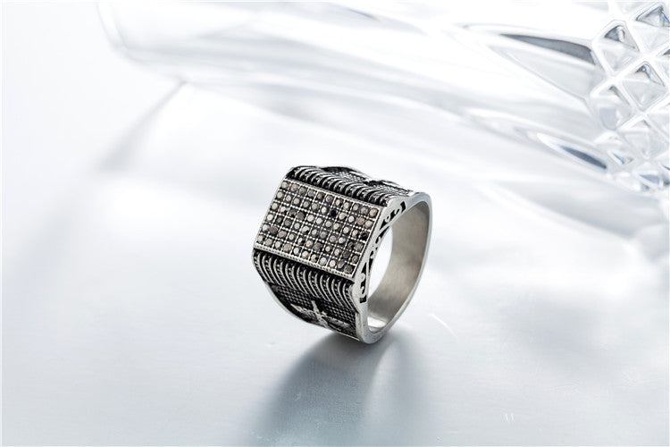 Retro Full Zircon Eagle Men's Titanium Steel Ring with New Foreign Trade