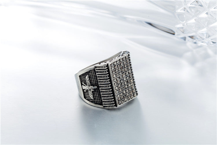 Retro Full Zircon Eagle Men's Titanium Steel Ring with New Foreign Trade