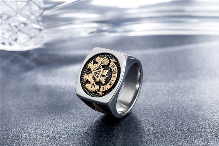 Planderful Freemason Ring 32 Eagle Titanium Steel Unisex Retro Statement Jewelry for Men and Women