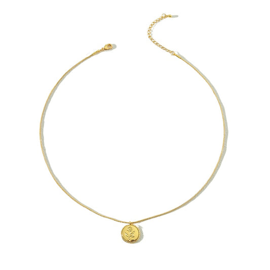 Gold Coin Rose Necklace - Vienna Verve Collection | Minimalist 14k Gold Plated Geometry Pendant