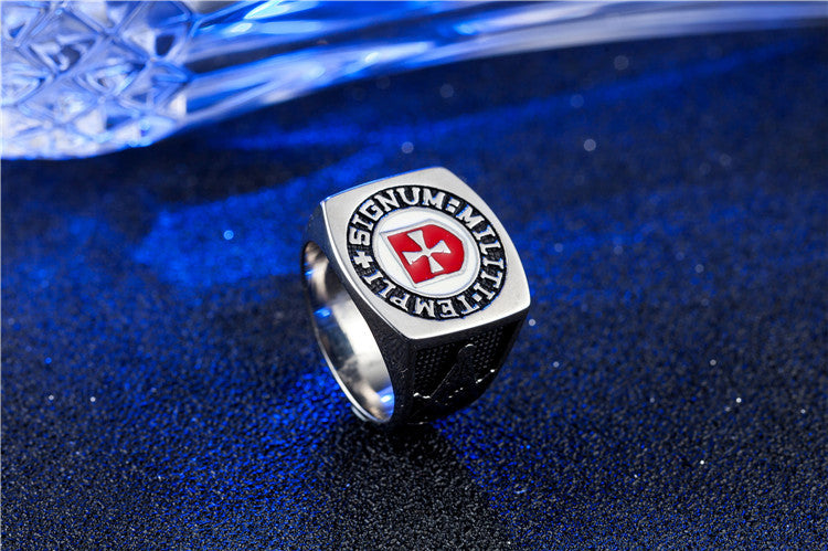 Titanium Steel Ring Masonic Shield Cross For Men Unisex Protection Bold Statement Planderful