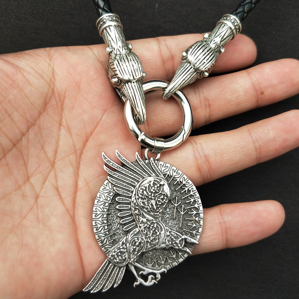 Viking Rune Crow Pendant Necklace for Men with Norse Legacy Style