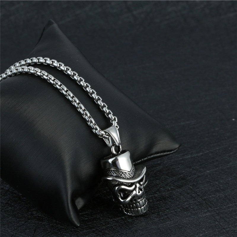 Punk Titanium Steel Skull Pendant with Ghost Head Design for Men