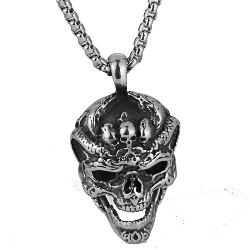 Titanium Steel Skull Pendant Necklace for Men - Retro Rock Style Ghost Head Design