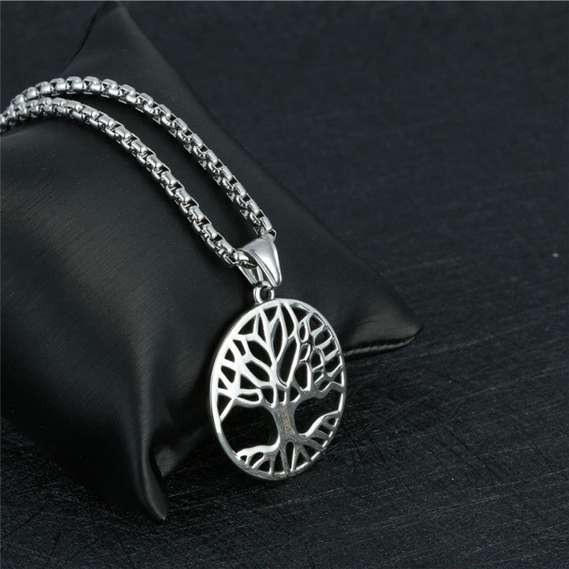 Trendy Titanium Steel Tree of Life Pendant for Men - Retro Hollow Design