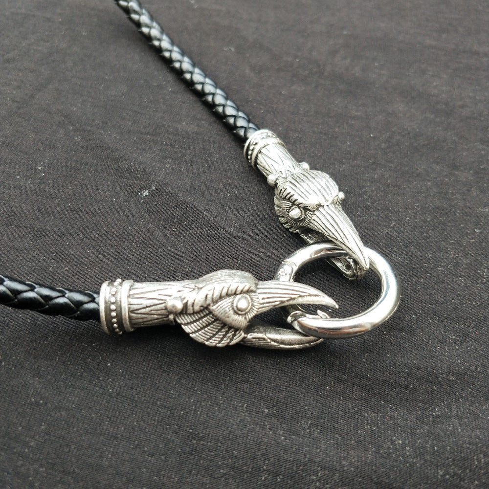 Double Crow Head Alloy Necklace Inspired by Nordic Mythology