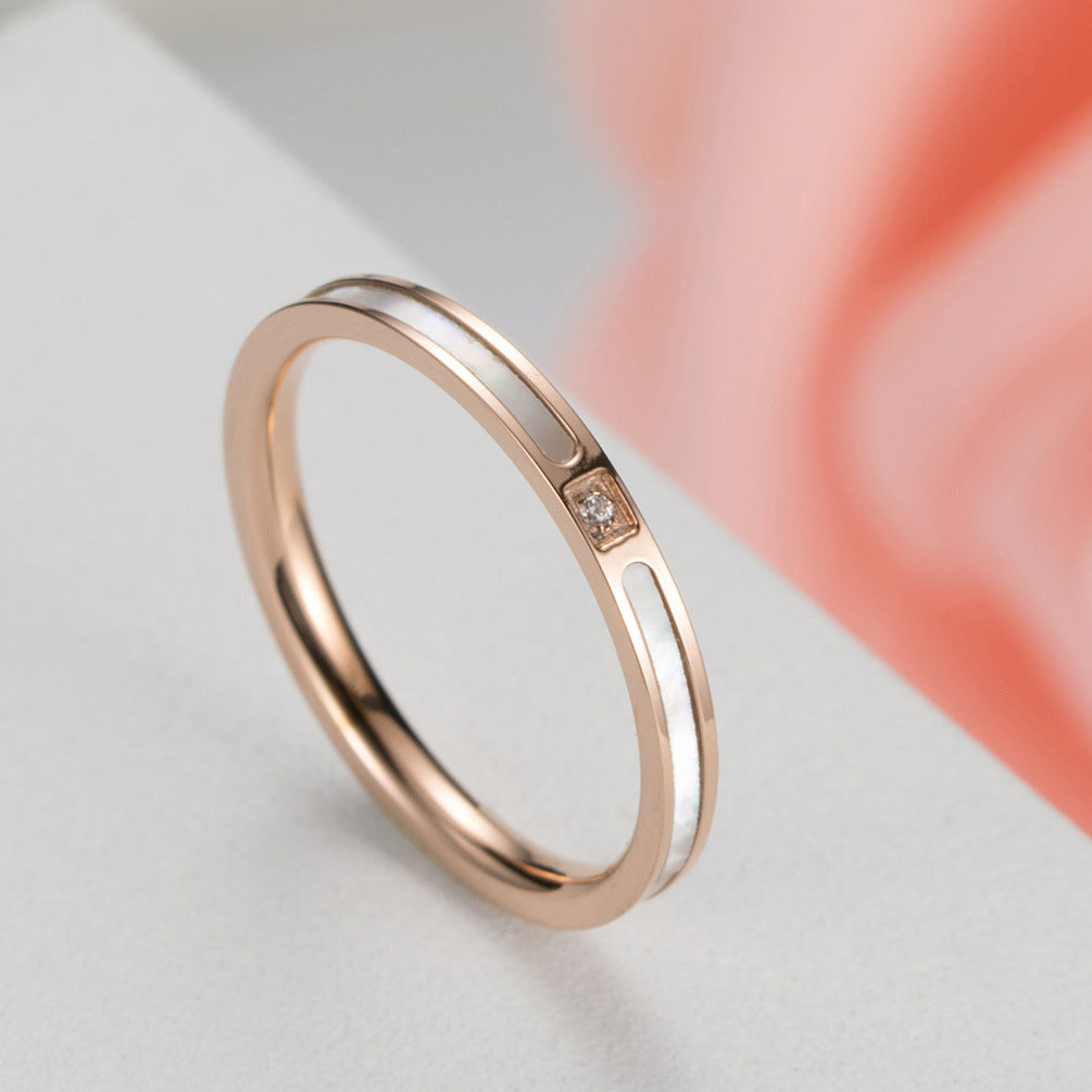 Rose Gold Shell Zircon Ring – Women's – Stainless Steel