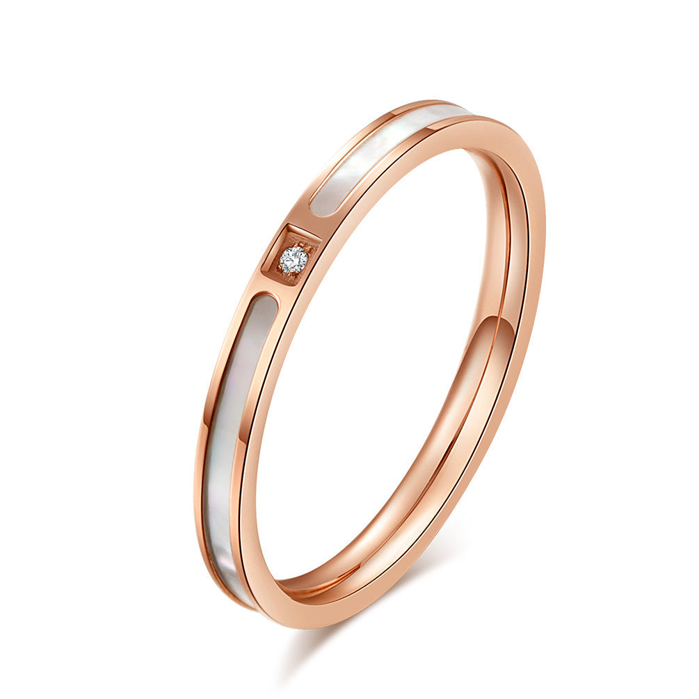 Rose Gold Shell Zircon Ring – Women's – Stainless Steel