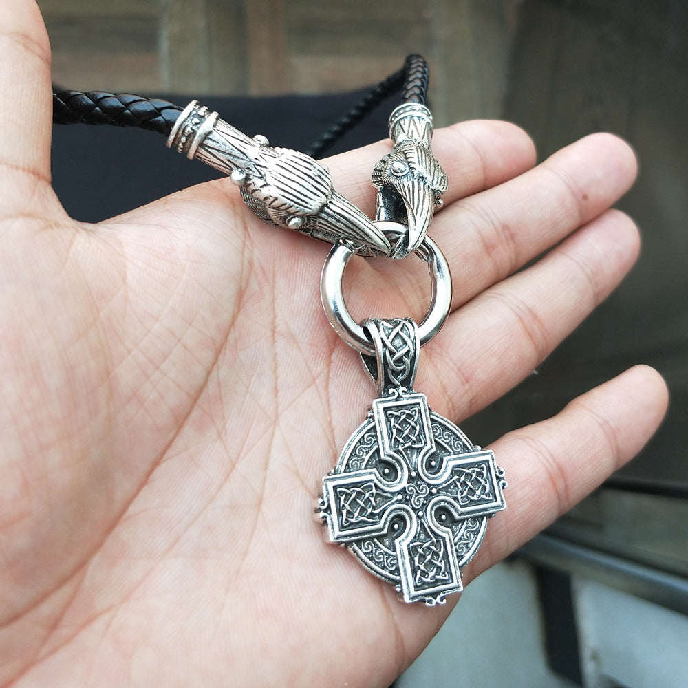 Mystical Norse Dragon Necklace with Irish Cross Talisman