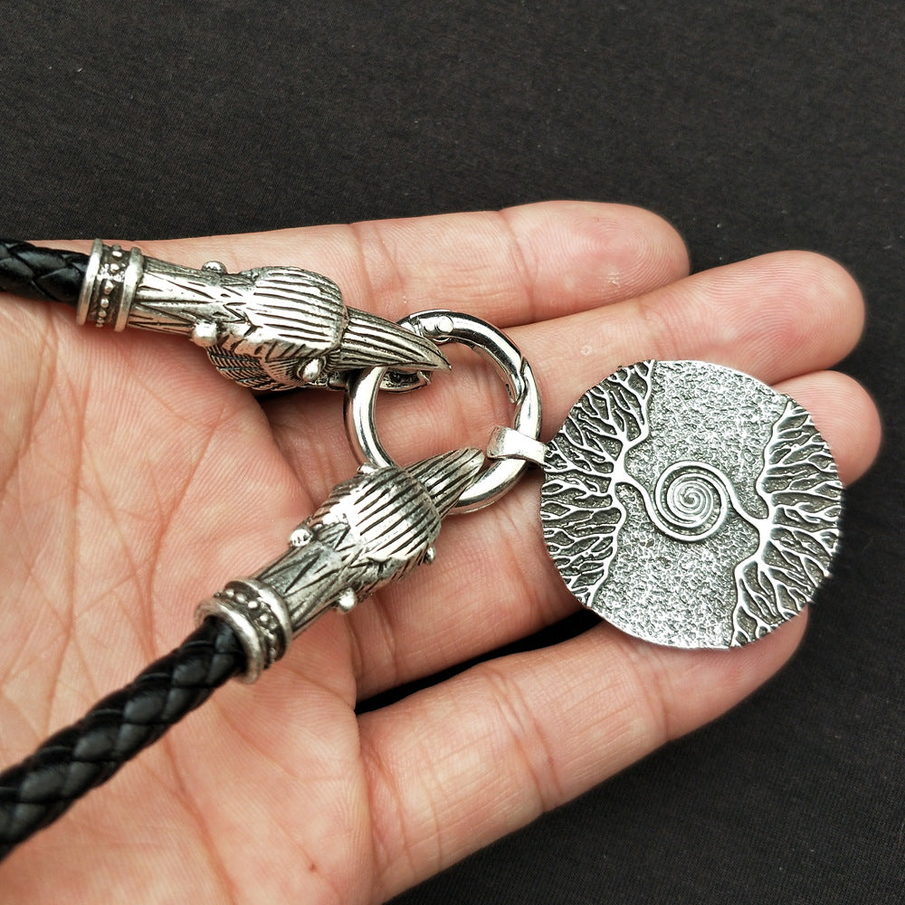 Nordic Mythical World Tree Necklace with Wolf Head Totem Pendant for Men