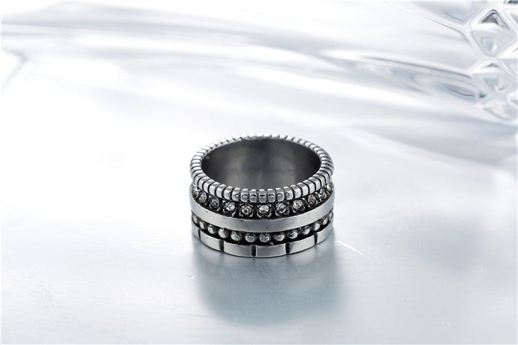 Double-row Zircon Ring in Titanium Steel for Men's Index Finger