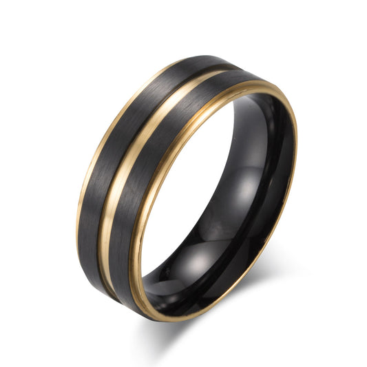 Titanium Steel Men's Ring Lasha Groove Black Gold Trend