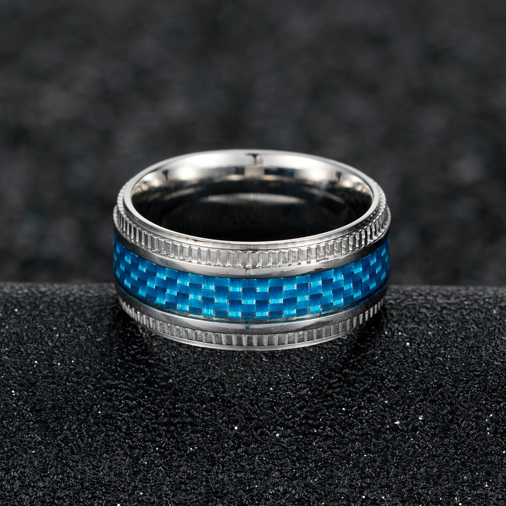 Domineering Men's Carbon Fiber Ring and Titanium Steel Jewelry