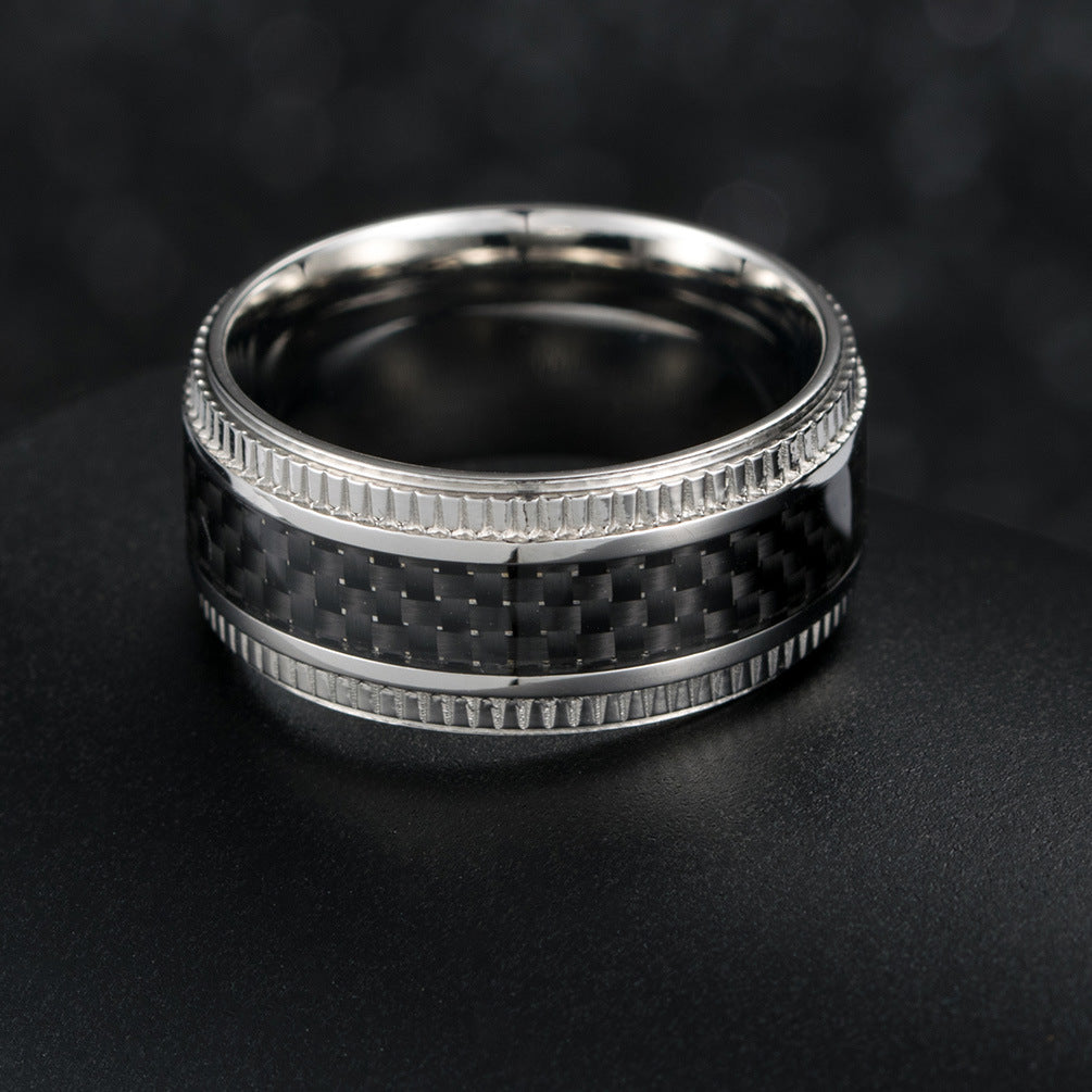 Domineering Men's Carbon Fiber Ring and Titanium Steel Jewelry