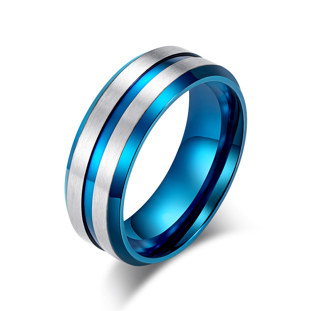 Planderful Mens Titanium Steel Ring 8mm Wide Matte Brushed Double Beveled Everyday Versatile Jewelry