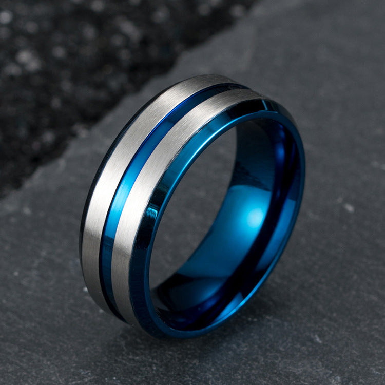 Planderful Mens Titanium Steel Ring 8mm Wide Matte Brushed Double Beveled Everyday Versatile Jewelry