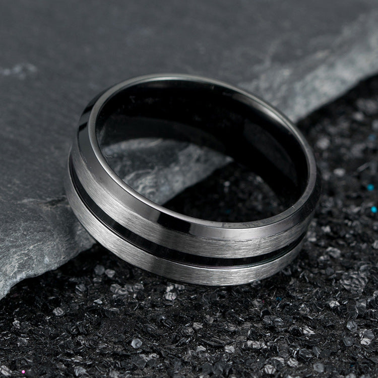 Planderful Mens Titanium Steel Ring 8mm Wide Matte Brushed Double Beveled Everyday Versatile Jewelry