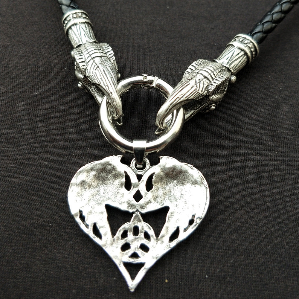 Celtic Elf Wolf Necklace with Heart-Shaped Metal Pendant - Norse Legacy