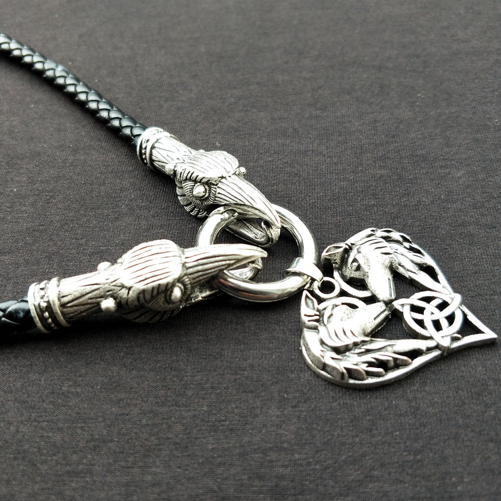 Celtic Elf Wolf Necklace with Heart-Shaped Metal Pendant - Norse Legacy