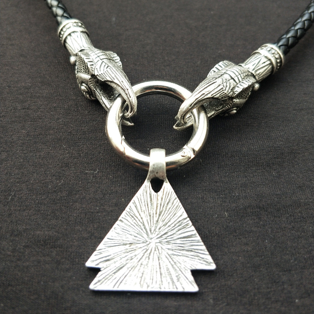 Viking God Odin Triangle Pendant Necklace - Men's Nordic Mythology Jewelry