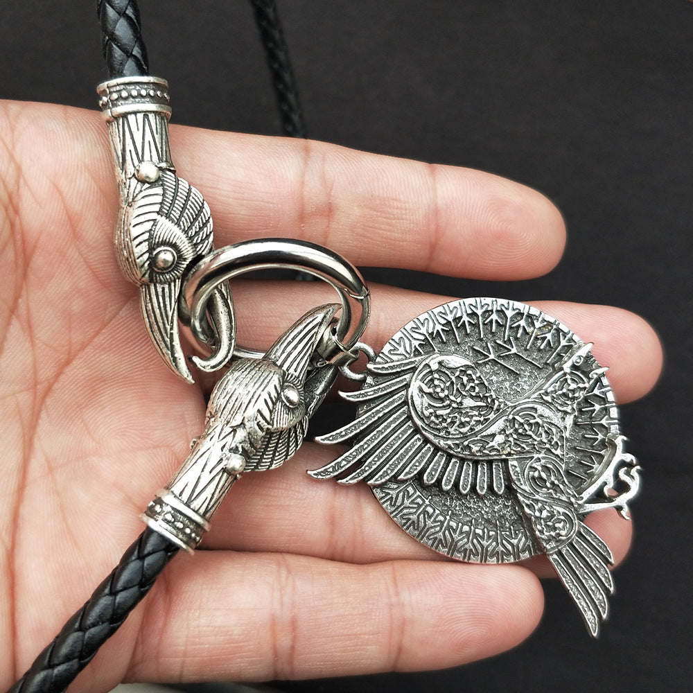 Viking Rune Crow Pendant Necklace for Men with Norse Legacy Style